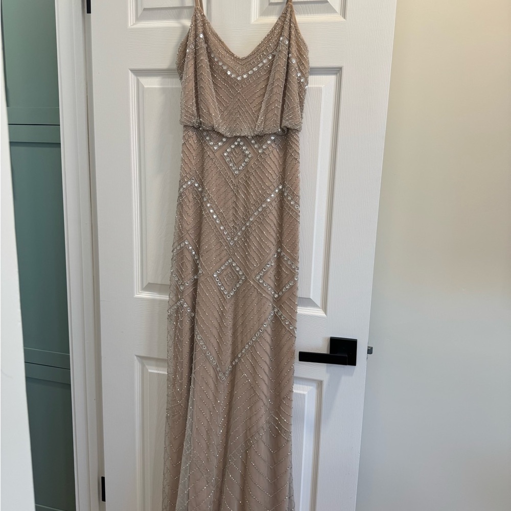 Adrianna Papell Gold Sequin Maxi Gown for Weddings